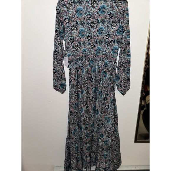 Masala Maxi dress W a blue and white floral V-neck Long-fit sleeves SZ L - Picture 11 of 15